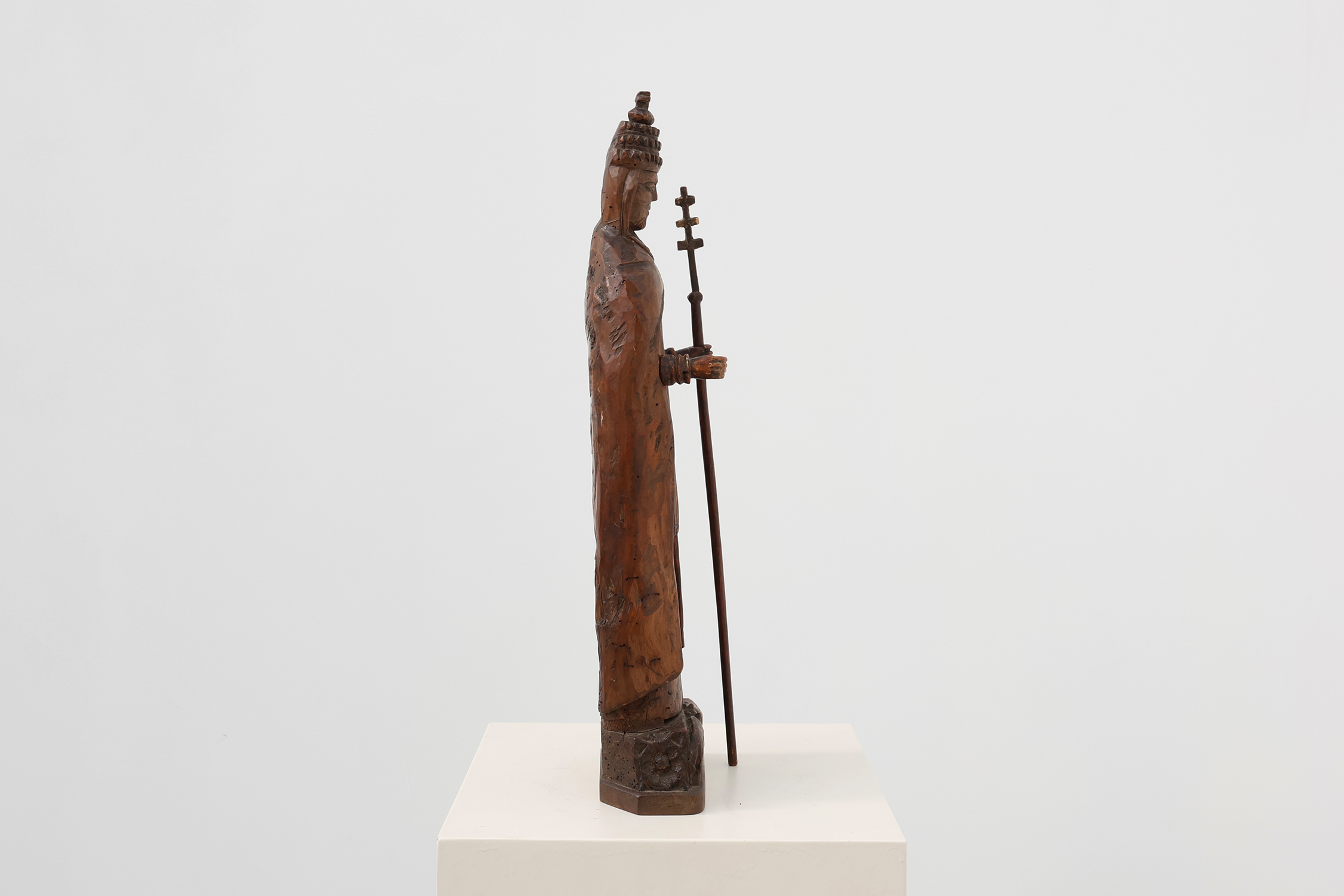 Carved Wooden Sint-Cornelius Figure with Papal Tiara and Triple Cross Staff, 18th centurythumbnail